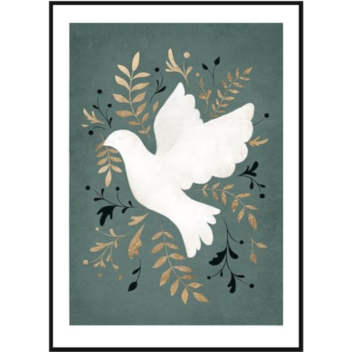 Poster Story, Plakat, Obraz - Gołąbek Pokoju na Zielonym Tle, wymiary 70 x 100 cm