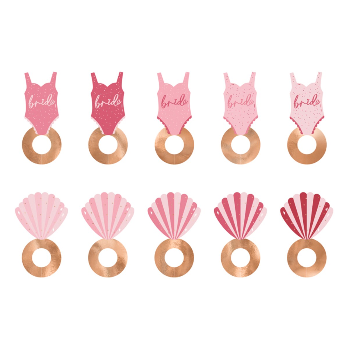 Znaczniki na kieliszki Strój kąpielowy i Muszelka, 8x5 cm, mix (1 op. / 10 szt.)