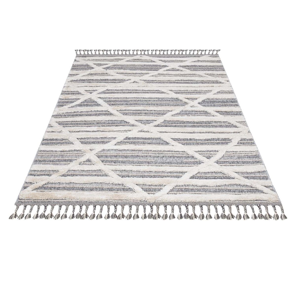 Dywan z frędzlami Cut&Loop Boho-Chic Valora 8100 Szary Krem 160x230