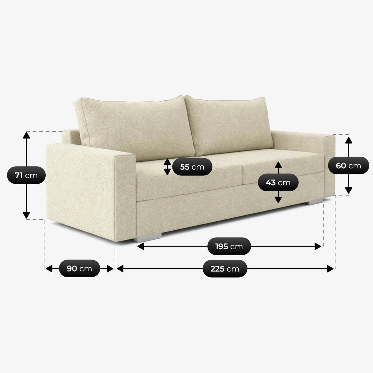 Sofa rozkładana 2-osobowa z funkcją spania do salonu kremowa DRAVOS