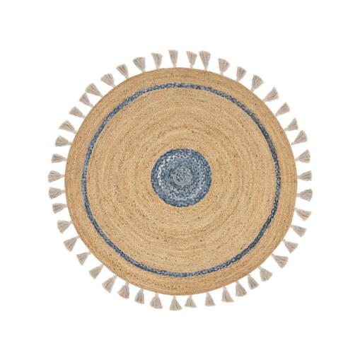 Dywan okrągły z juty  140 cm beżowo-niebieski OBAKOY