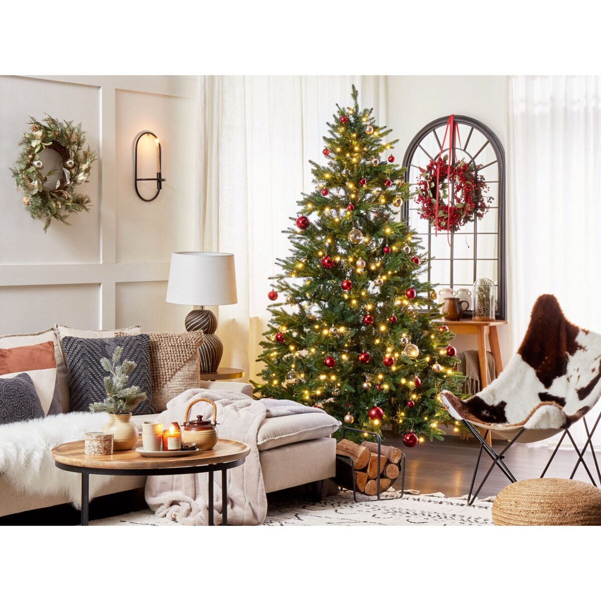 Sztuczna choinka ze światełkami 210 cm zielona FIDDLE