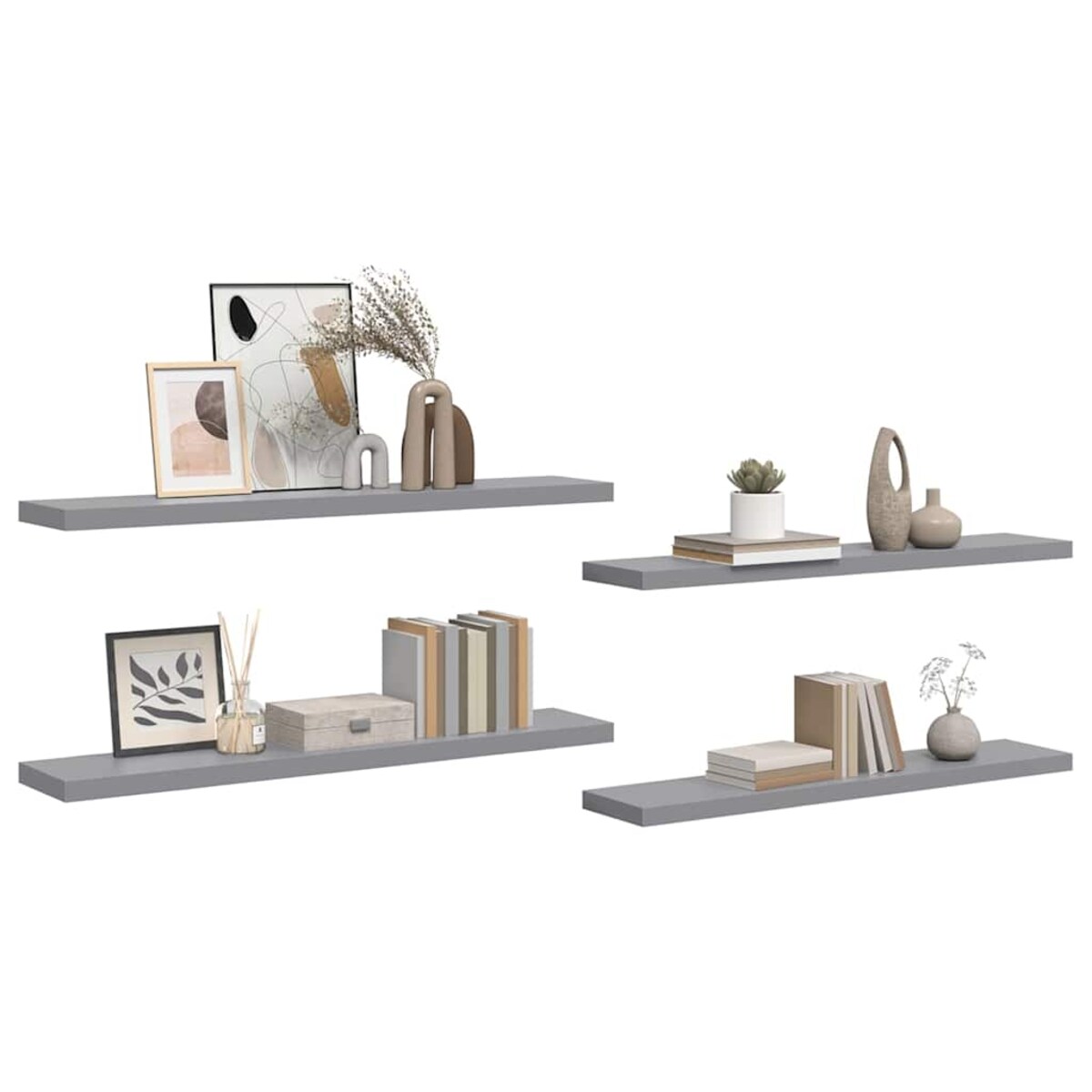 vidaXL Półki ścienne, 4 szt., szare, 120x23,5x3,8 cm, MDF