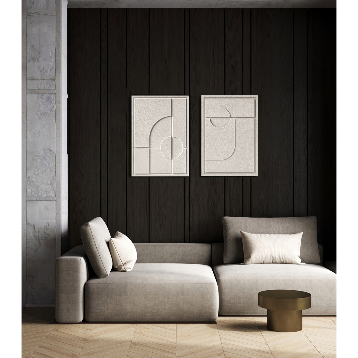 Zestaw 2 Obrazy 3D 35x50cm Geometric – Dekoracje ścienne z Tynku Naturalnego, Natural Cream, Minimalistyczne Reliefy