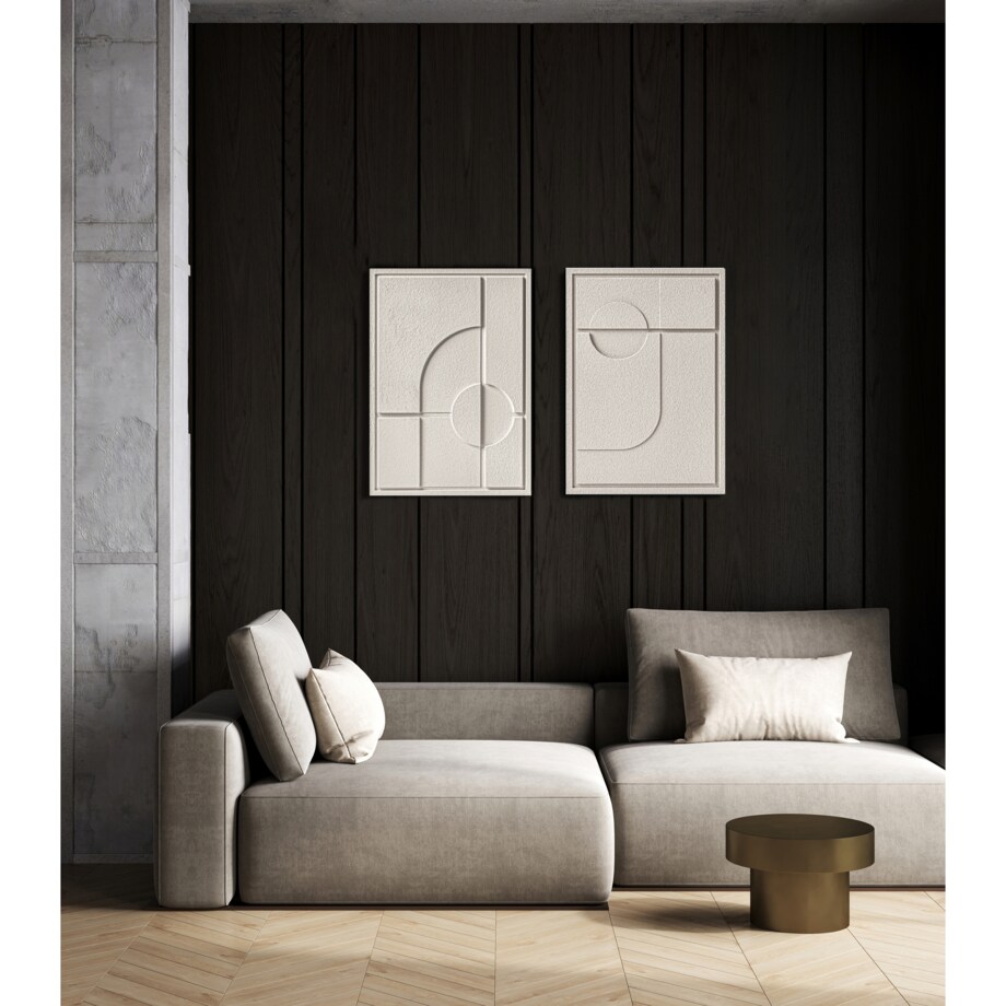 Zestaw 2 Obrazy 3D 35x50cm Geometric – Dekoracje ścienne z Tynku Naturalnego, Natural Cream, Minimalistyczne Reliefy