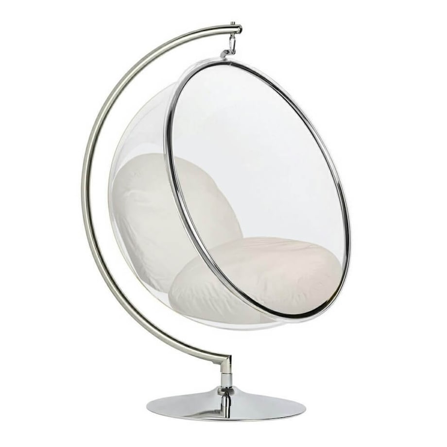 Obrotowy fotel Bubble JH200-1.56W King Home do sypialni poduszka beżowy chrom