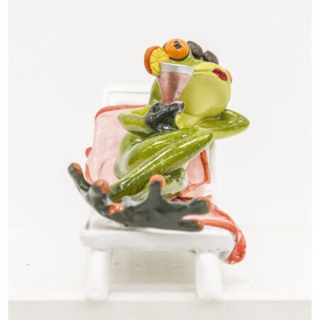 Figurka - żaba na leżaku 19x10x7,5 cm RANE z koktajlem