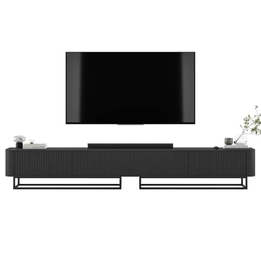 Szafka RTV Stojąca 280 cm Glamour Czarny Mat Czarna Rama Nowoczesna Komoda RTV