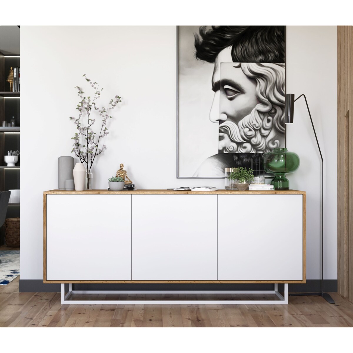 Komoda Loft Szafka RTV Industrialna Dąb Wotan Biały MAT 168 cm