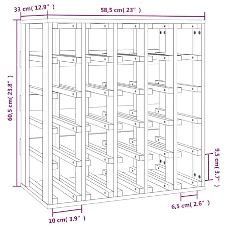 vidaXL Stojak na wino, 58,5x33x60,5 cm, lite drewno sosnowe