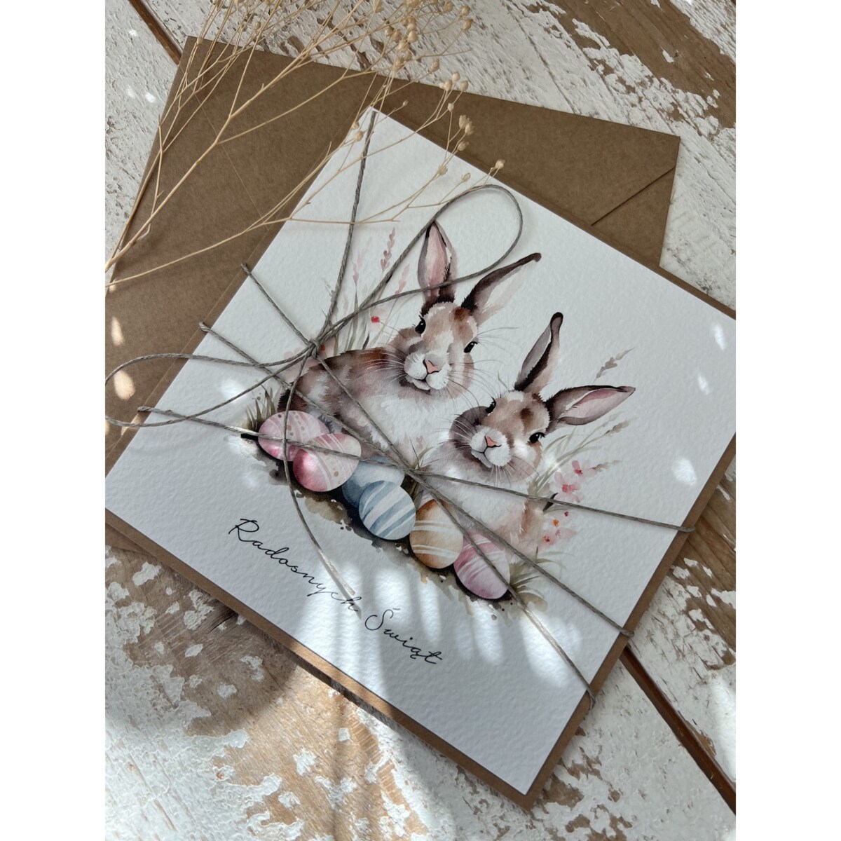 Ręcznie robiona kartka świąteczna wielkanocna na Wielkanoc zajączek wielkanocny