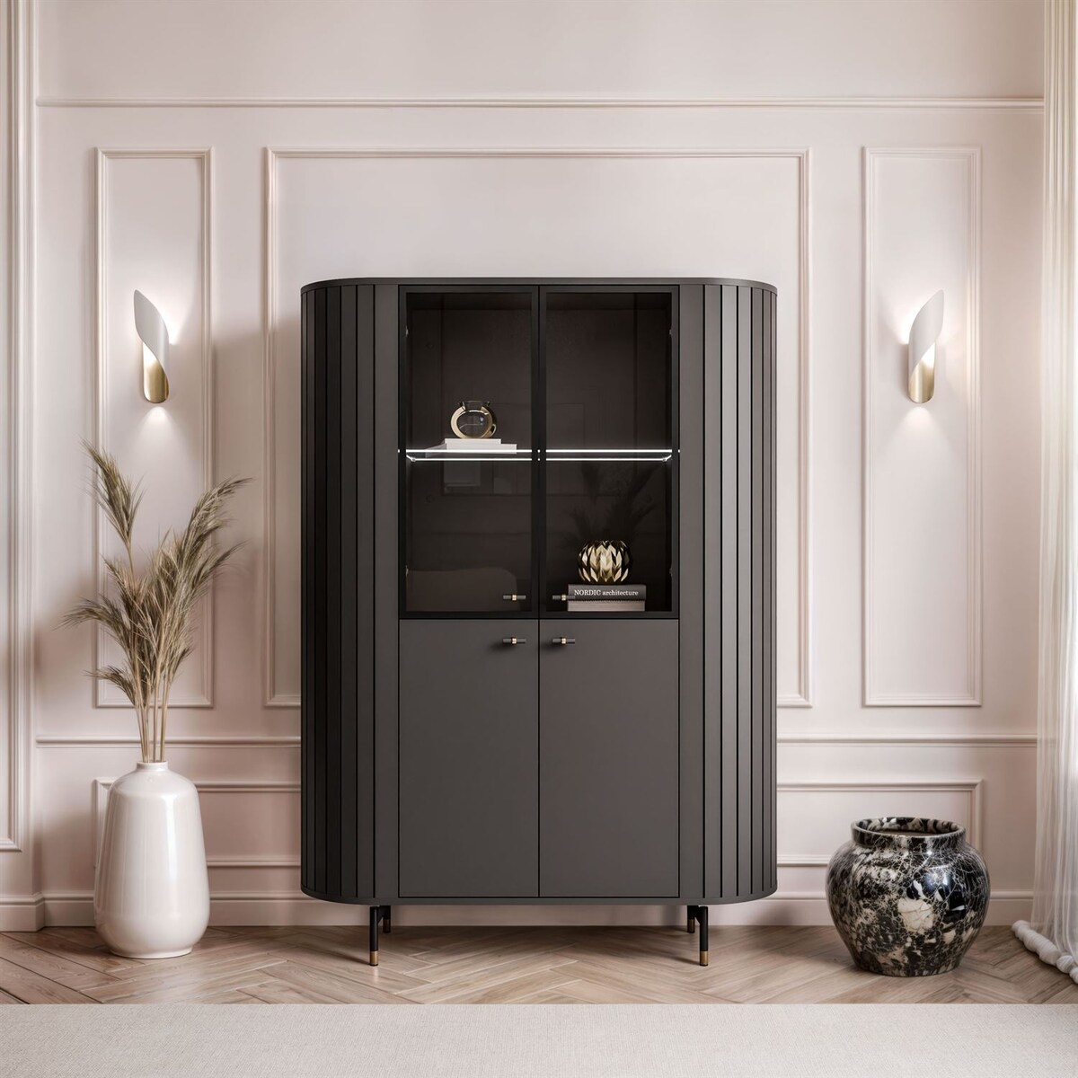 Witryna ELODIE z oświetleniem LED czarna