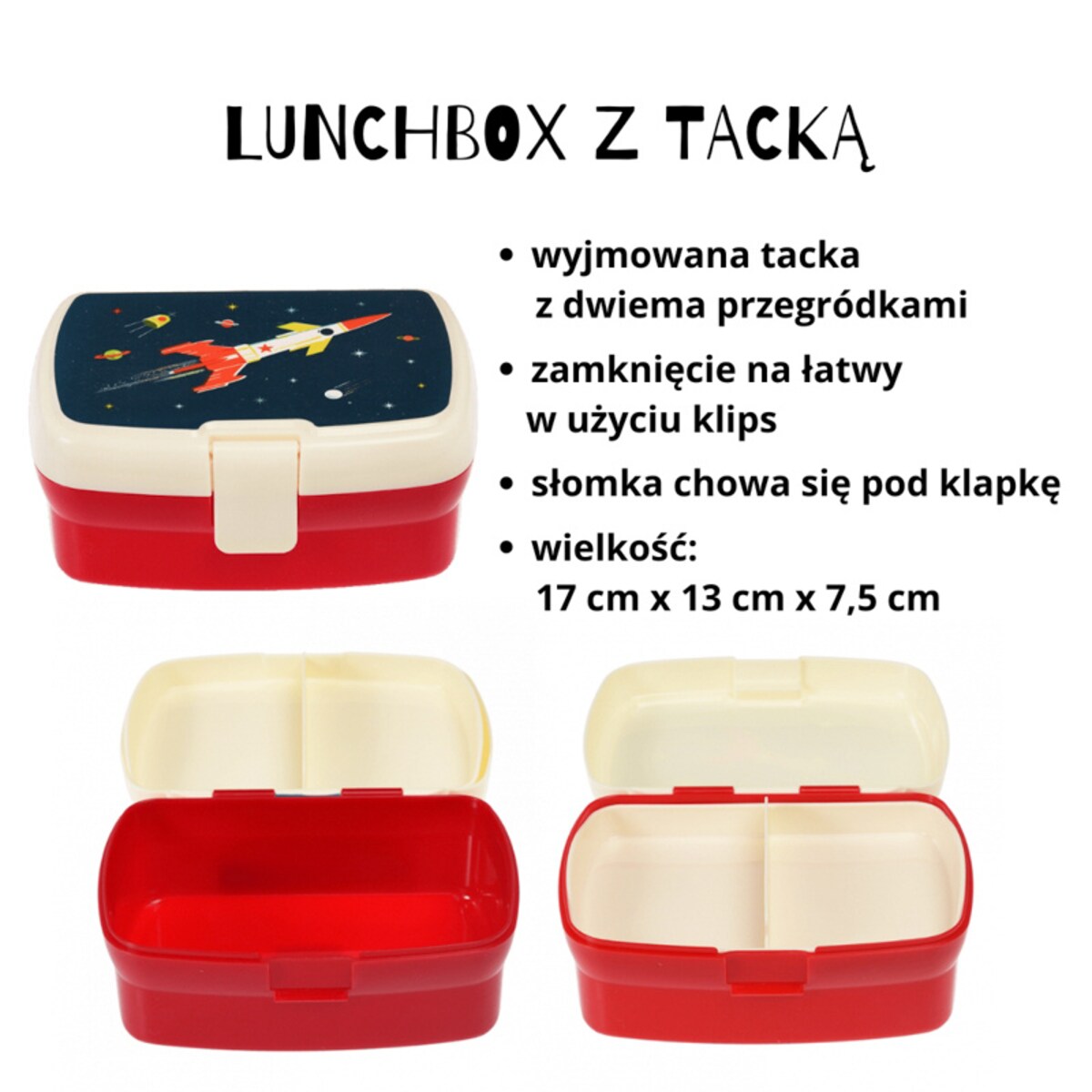 Zestaw do szkoły: bidon ze słomką 500 ml + Lunchbox z tacką Kosmos, Rex London