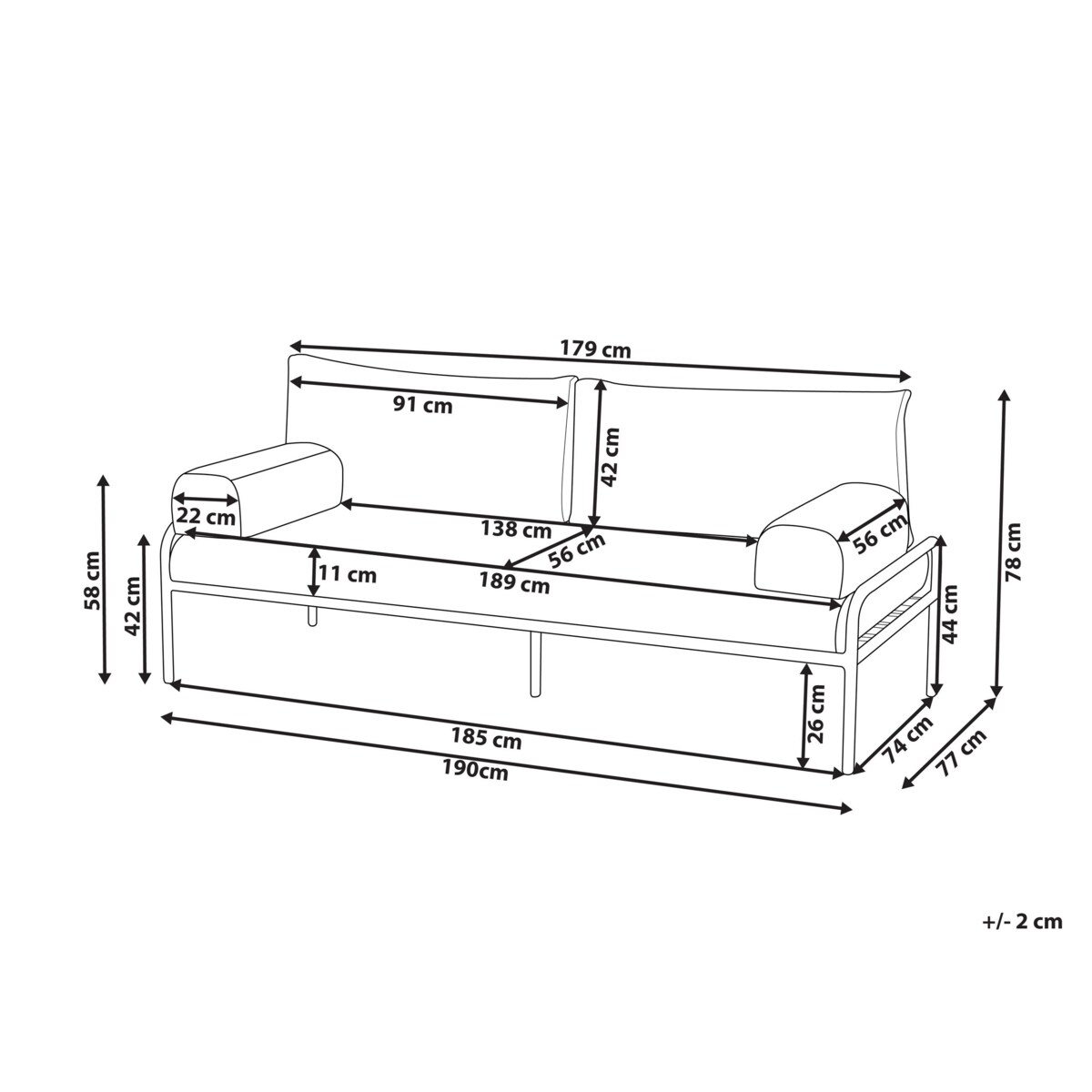 Sofa ogrodowa dla 2 osób SOLOFRA Metal Miętowy