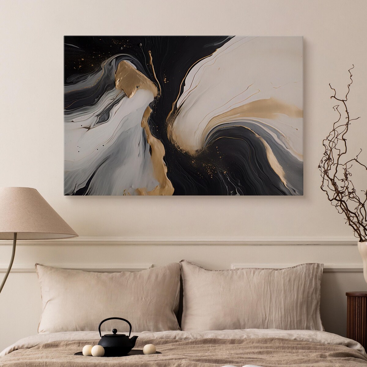 Obraz Na Płótnie Styl GLAMOUR Złota Abstrakcja Marmur Dekoracja 120x80cm