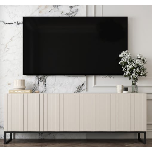 Szafka RTV Kaszmir Mat Nowoczesna Komoda RTV Loft Ryflowane Fronty Glamour 150 cm