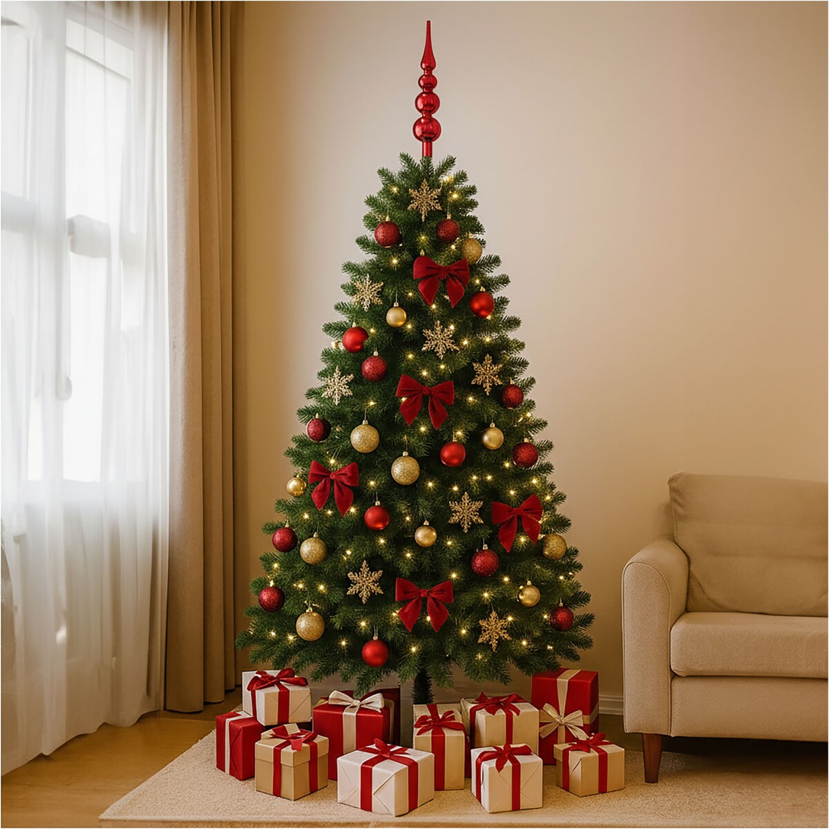 Czubek Na Choinkę Szpic Dekoracja Świąteczna Ozdobna Szklana 28 Cm Czerwona