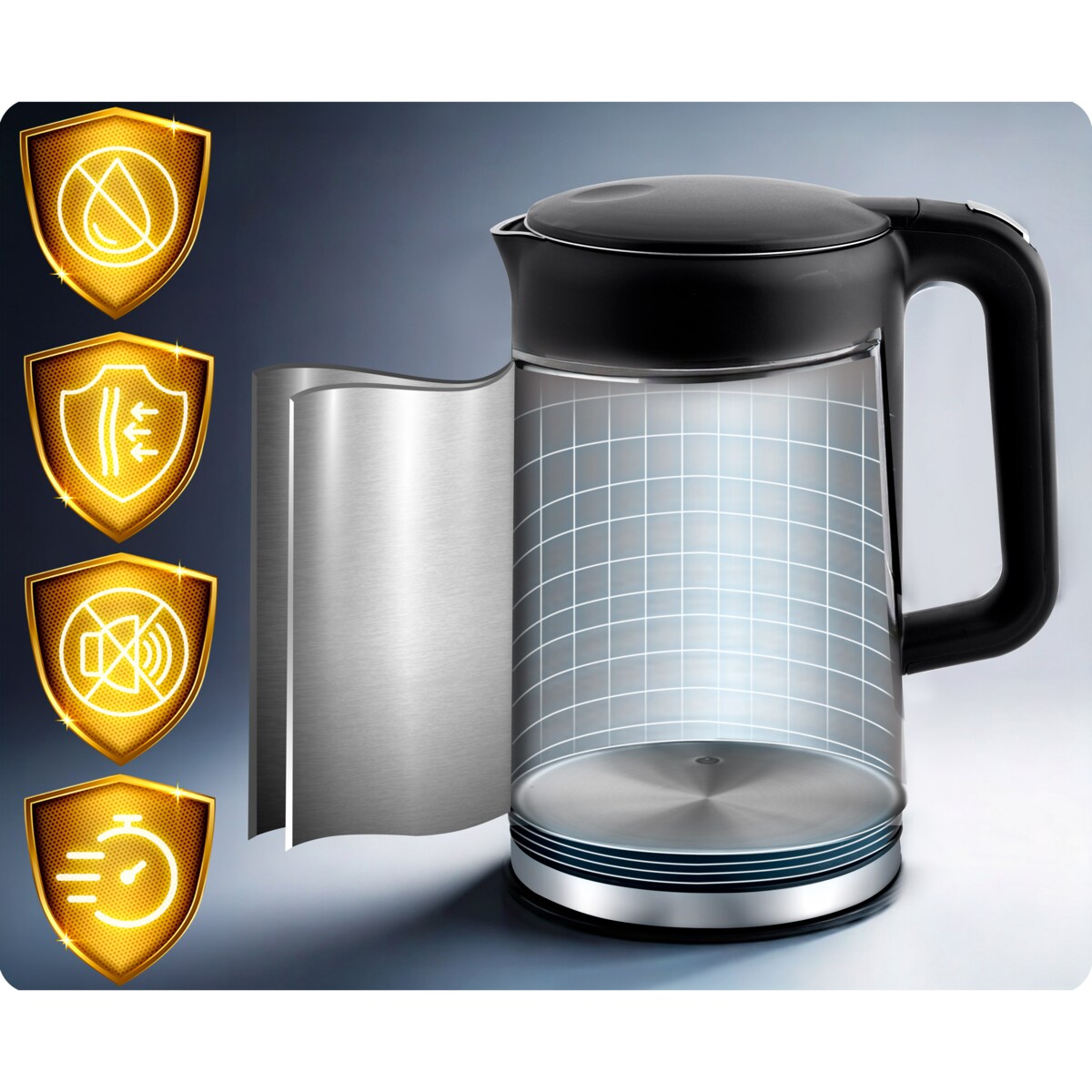 Czajnik elektryczny Berdsen 1,7l panel dotykowy regulacja temperatury 2200W czarno-srebrny