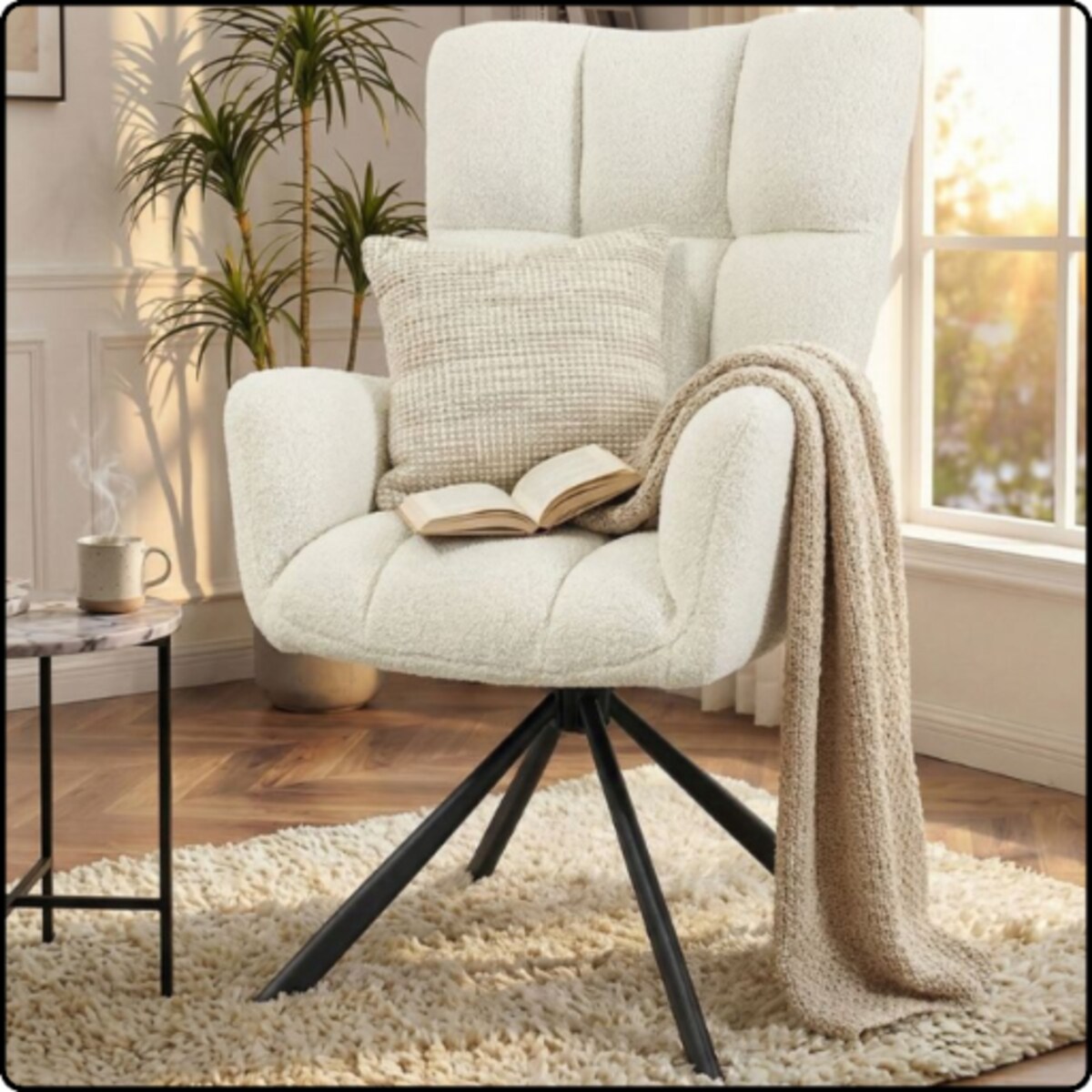 Krzesło tapicerowane obrotowe 180 do salonu jadalni nowoczesne welurowe baranek beżowy