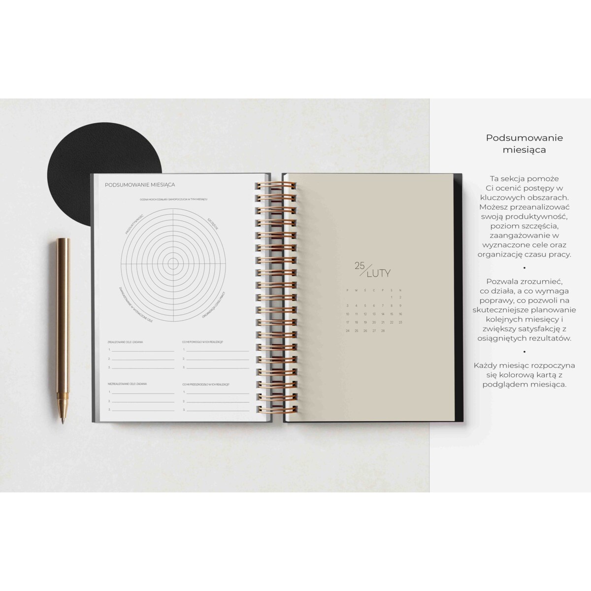 Planner dzienny na spirali 2025 – Sombre