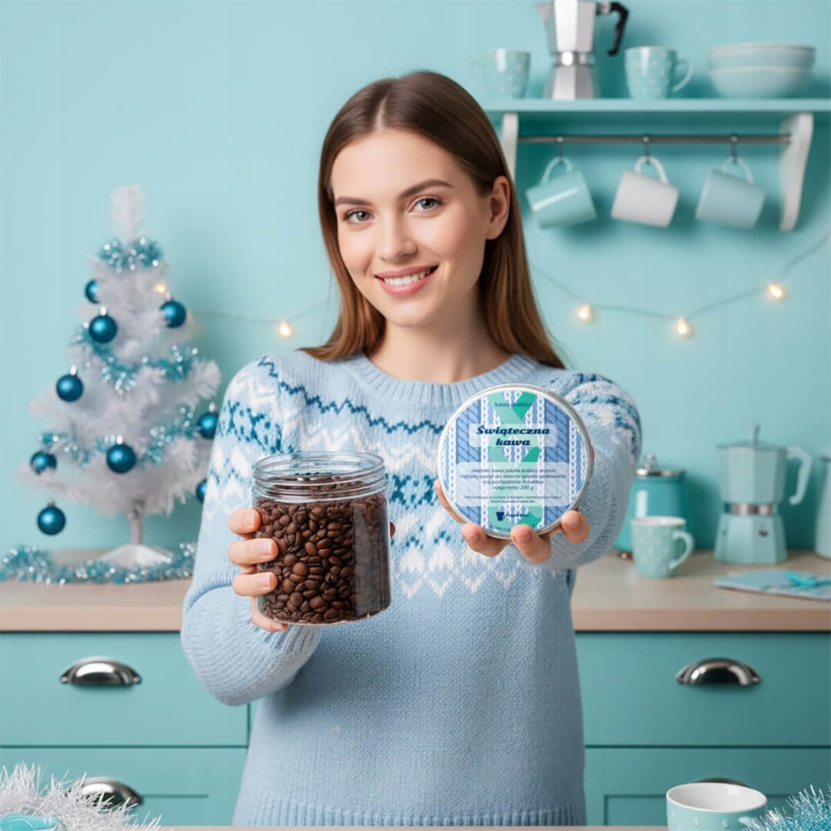ŚWIĄTECZNA KAWA PREMIUM O SMAKU ŚWIĄTECZNEGO CIASTKA - PREZENT UPOMINEK NA MIKOŁAJA ŚWIĘTA GWIAZDKĘ BOŻE NARODZENIE POD CHOINKĘ DLA KOBIETY FACETA MĘŻCZYZNY