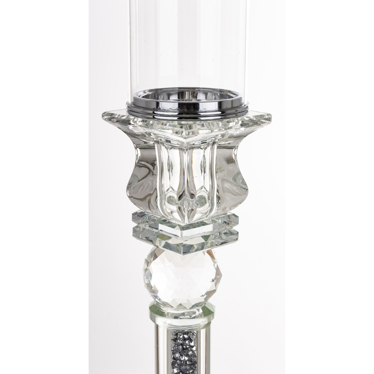 Świecznik szklany na 1 świecę z kloszem 70,5x9x9 cm RURKA srebrny mini