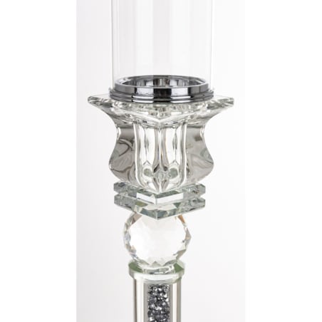 Świecznik szklany na 1 świecę z kloszem 70,5x9x9 cm RURKA srebrny mini