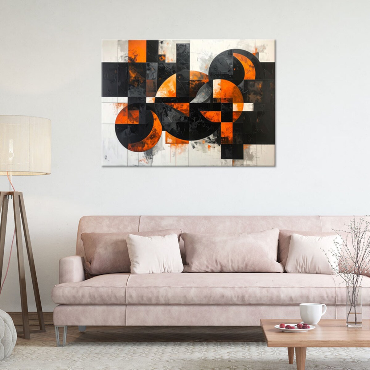 Obraz do salonu pokoju biura, Abstrakcja koła kształty czarno pomarańczowy