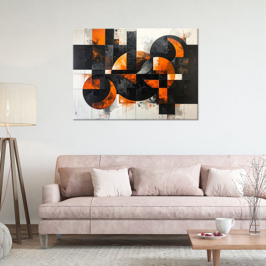 Obraz do salonu pokoju biura, Abstrakcja koła kształty czarno pomarańczowy