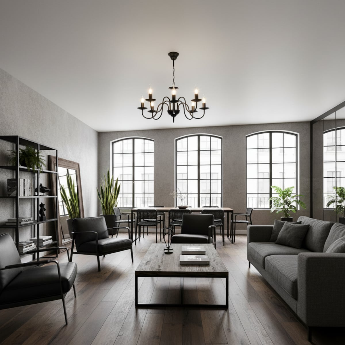 lampa wisząca świecznikowa czarna 8 punktowa edylit loft