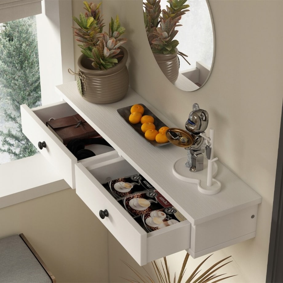 Półka wisząca biała nowoczesna loft sypialnia ścienna 64 cm