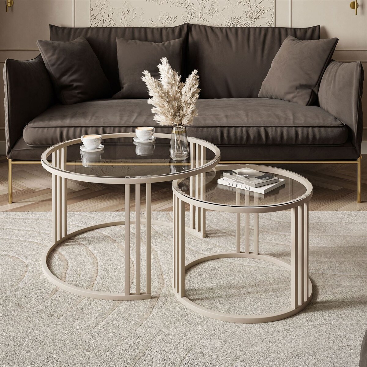 Stolik kawowy LORI 2w1 KASZMIR ze szklanym blatem, przezroczyste szkło