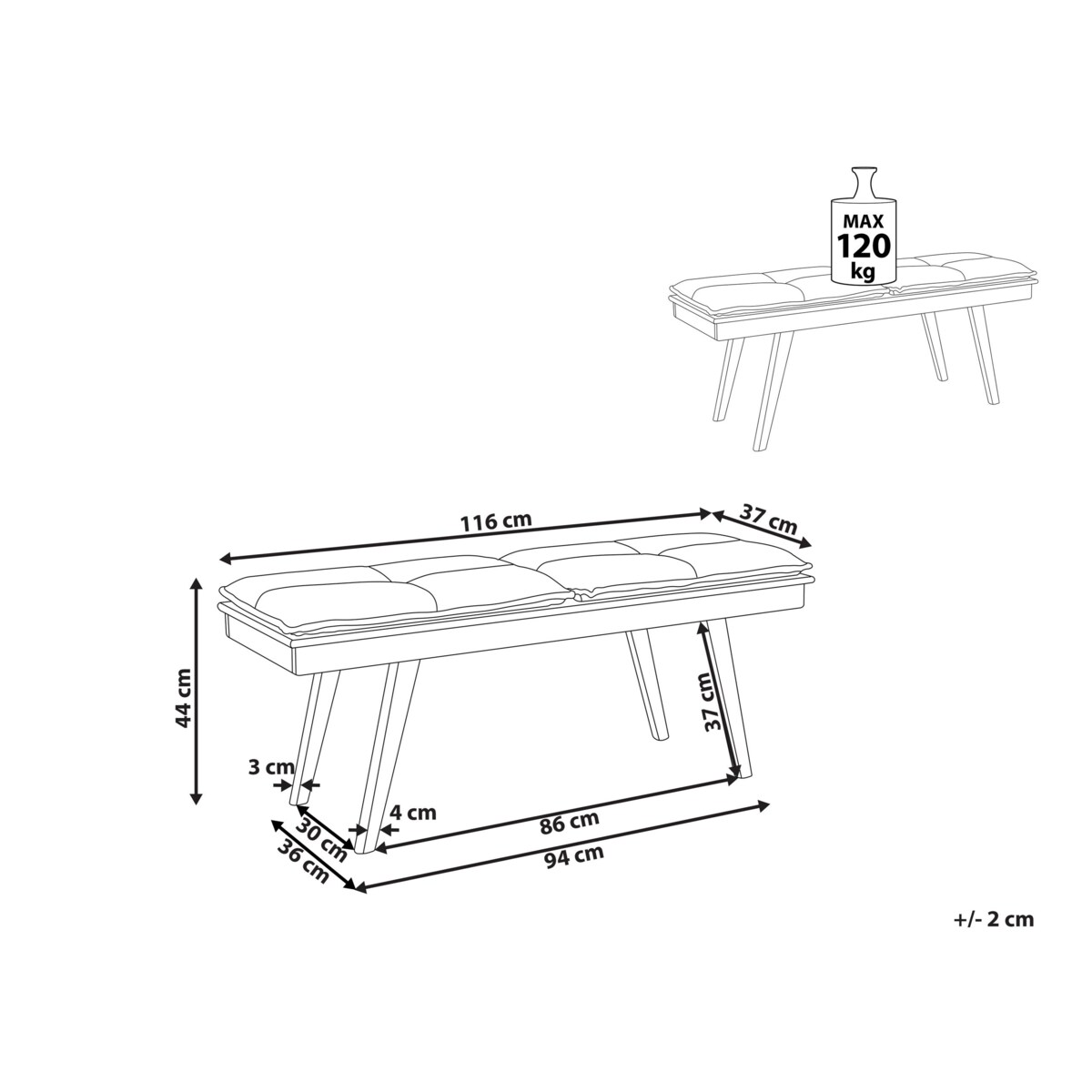 Ławka do jadalni z poduszkami ciemne drewno z szarym EXTON