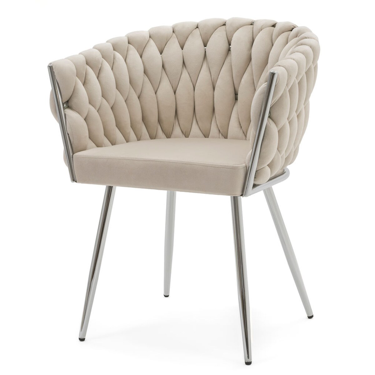 KRZESŁO WELUROWE DO KUCHNI KASZMIROWE SREBRNE NOGI ROSA CHROME PLECIONE