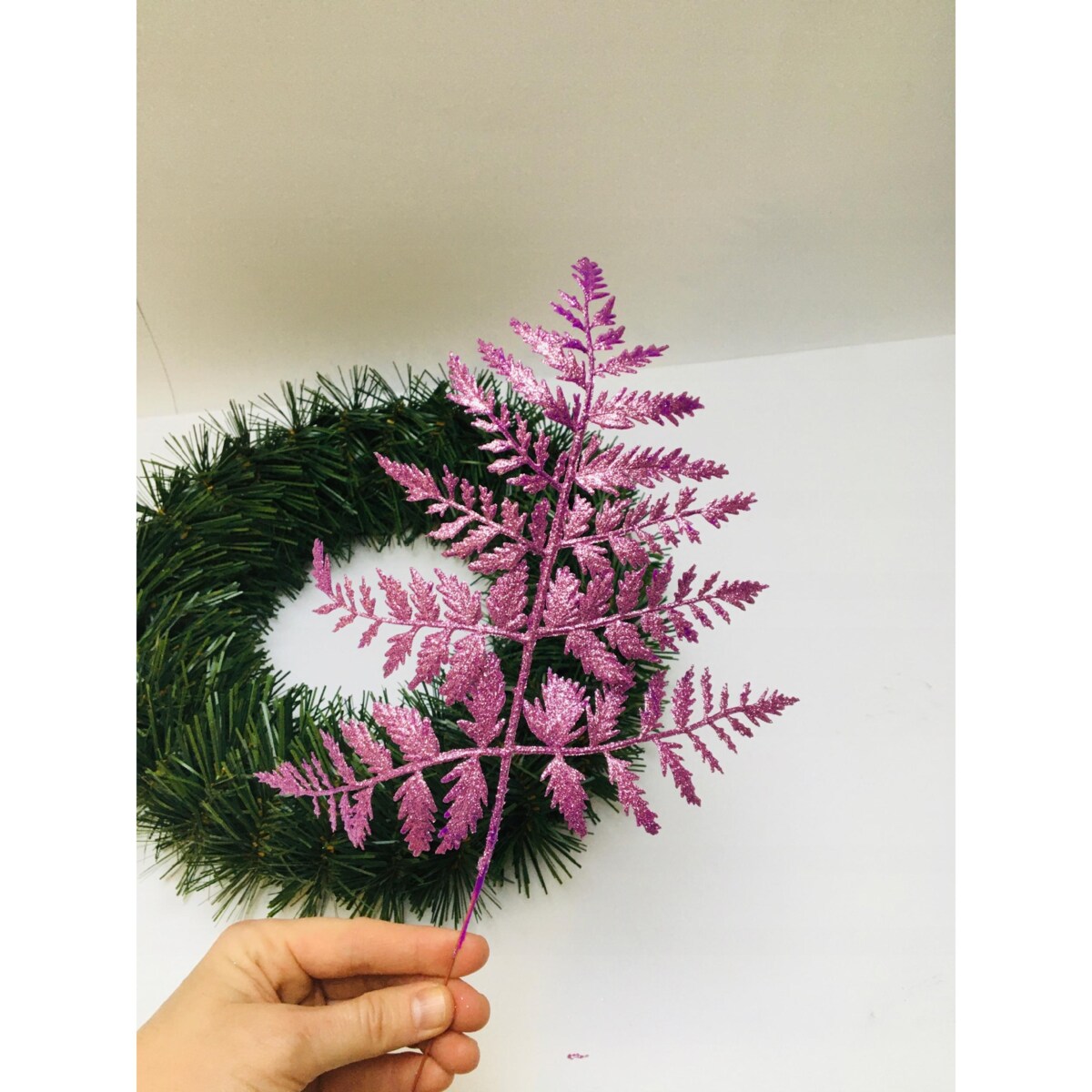 LIŚĆ SZTUCZNY brokatowy fiolet GAŁĄZKA do dekorowania wianka stroika święta