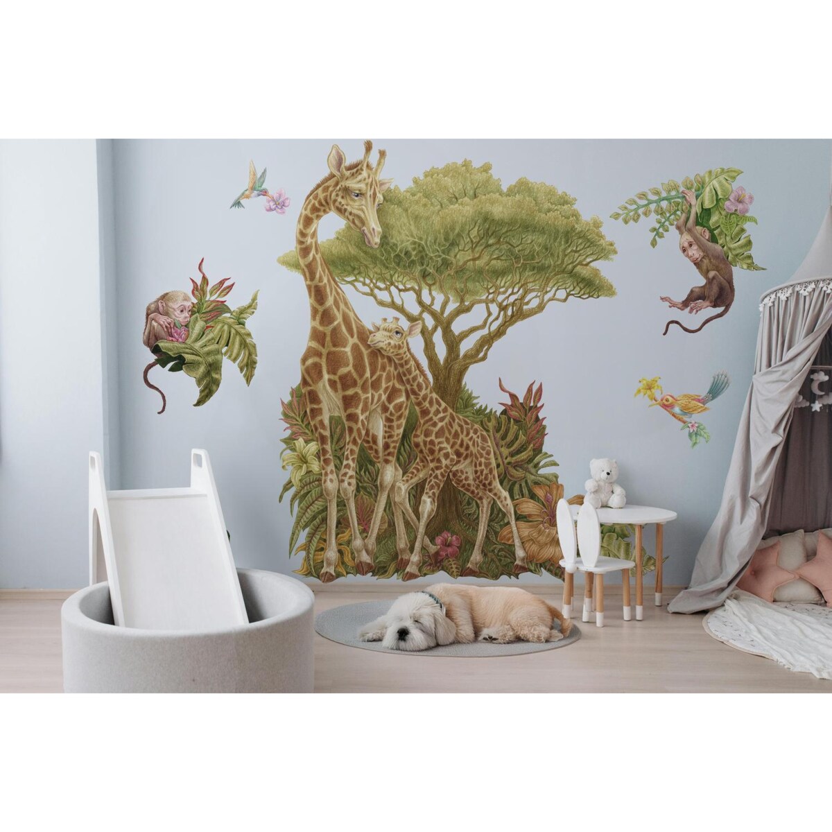 Zestaw naklejek na ścianę, Dzikie zwierzęta roślinność, 130cm