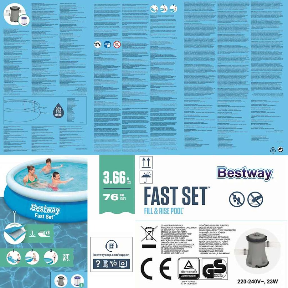 Bestway Basen Fast Set z zestawem akcesoriów, 366 x 76 cm, 57274