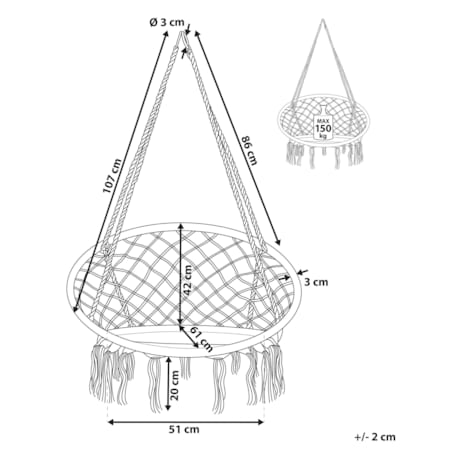 Fotel wiszący huśtawka makrama szary GABELLA