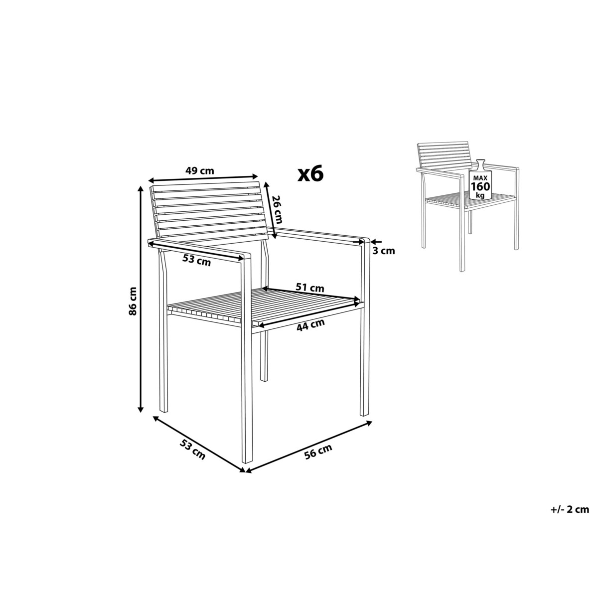 Zestaw 6 krzeseł ogrodowych drewniany jasny VIAREGGIO