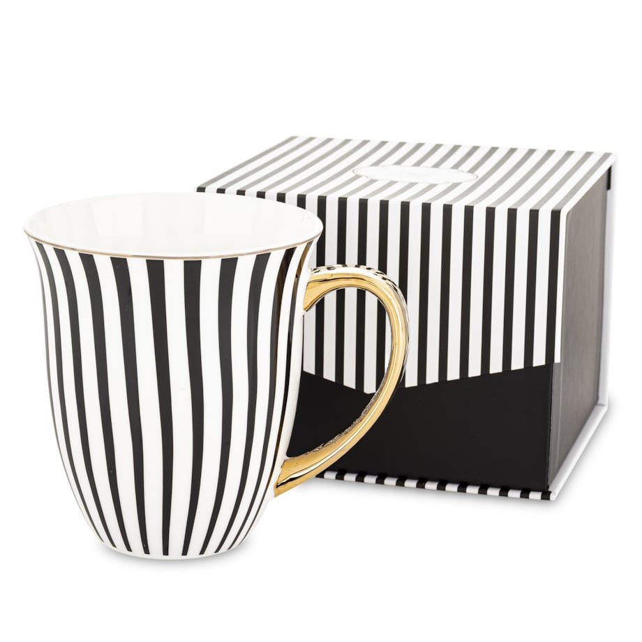 Kubek porcelanowy11,5x13x10 cm w pudełku 450 ml TASSA - w czarno-białe paski