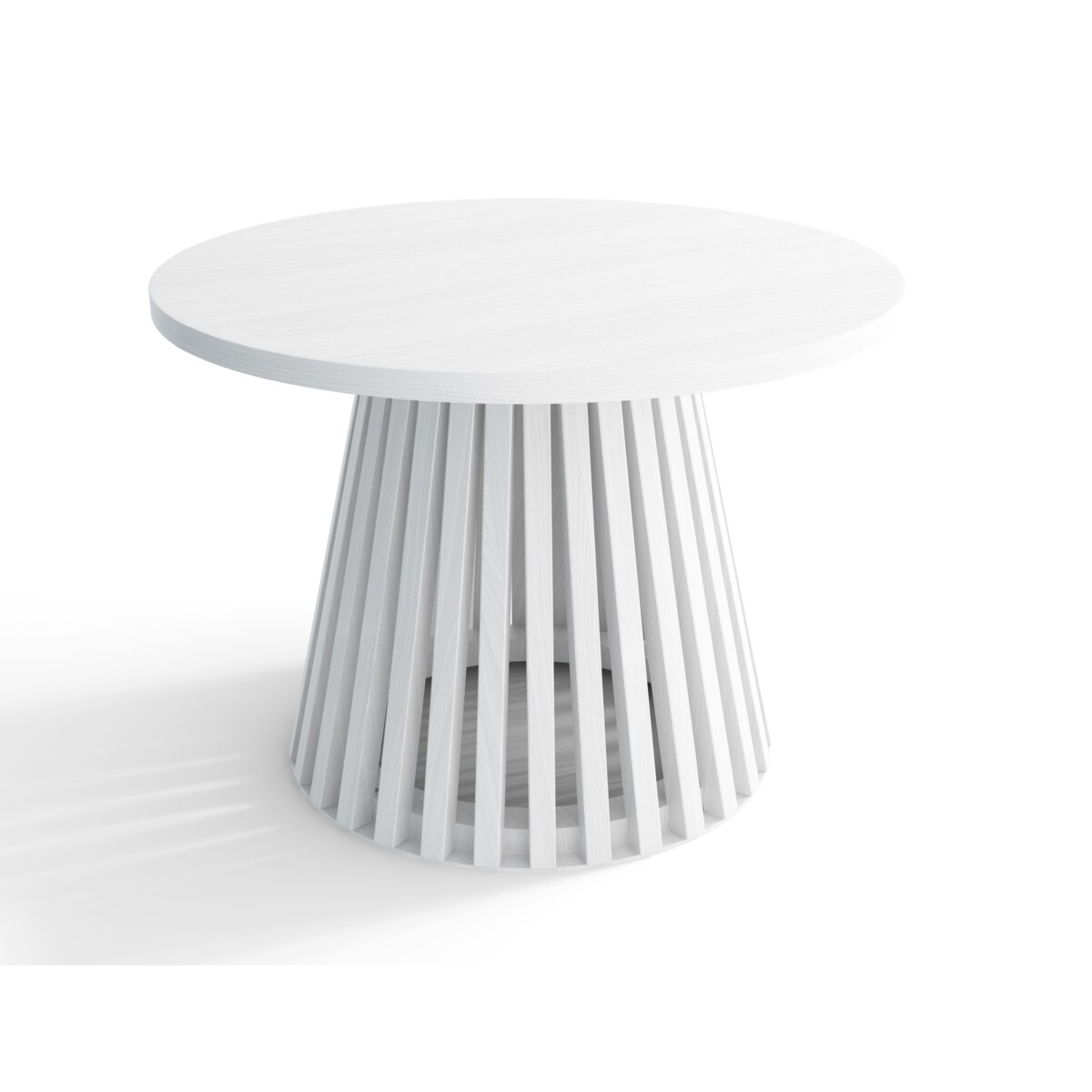 Drewniany stolik kawowy z lamelami okrągły, biały