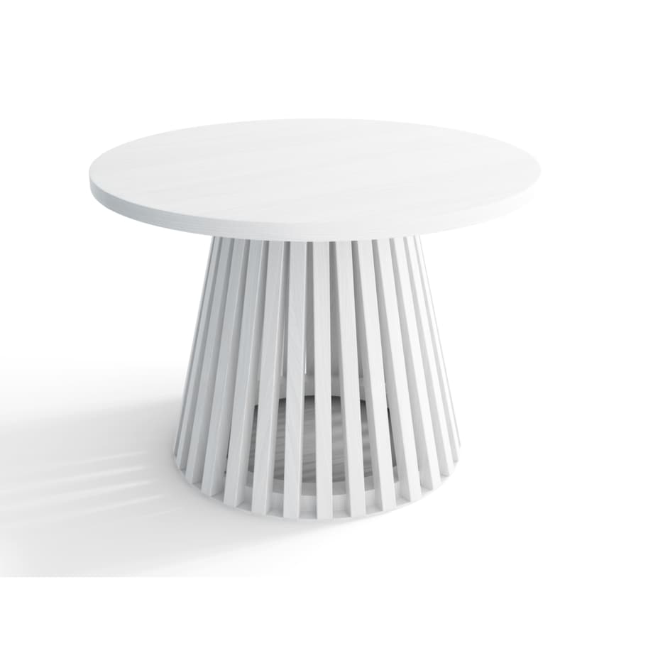 Drewniany stolik kawowy z lamelami okrągły, biały