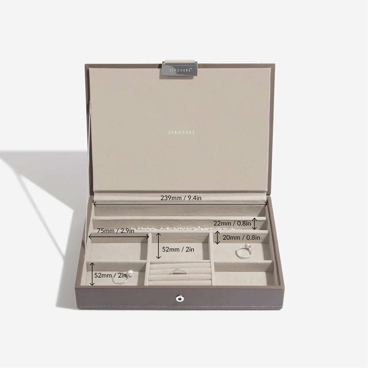 Szkatułka na biżuterię Stackers classic szaro-beżowa z pokrywką