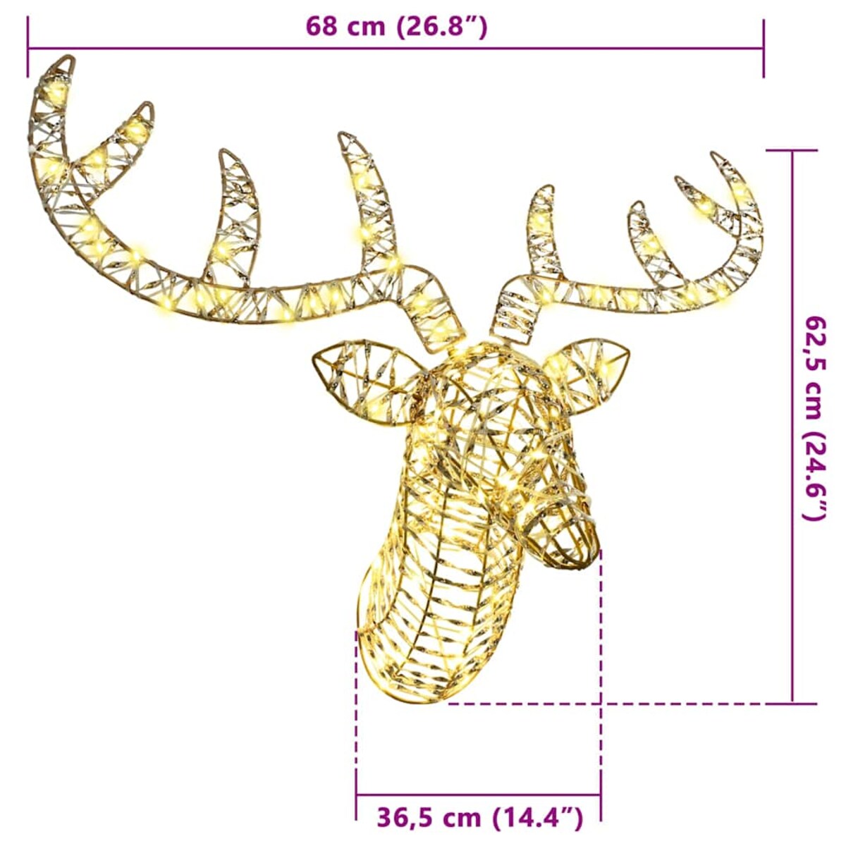 vidaXL Renifer ciągnący sanie z 140 diodami LED Ciepła biel 60 cm PET