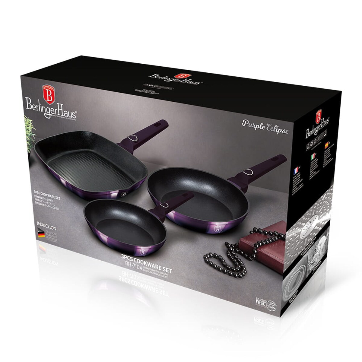 Komplet patelni z powłoką tytanową 3-ele BERLINGER HAUS Purple Eclipse