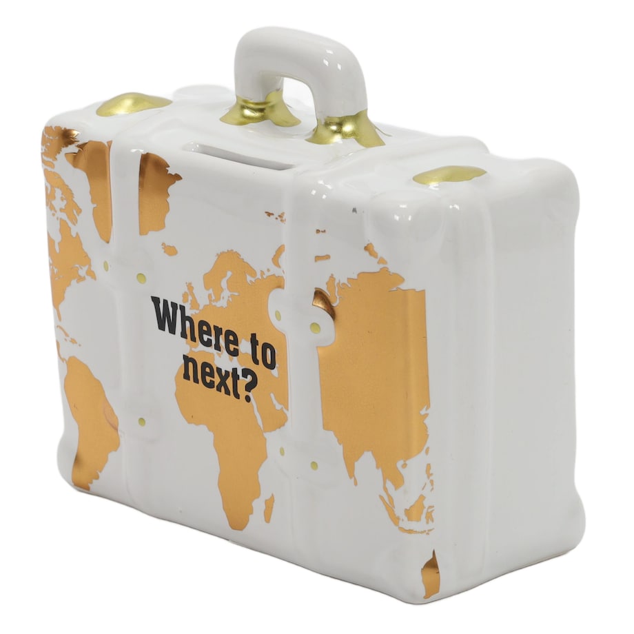 Kolorowa skarbonka ceramiczna z motywem podróży