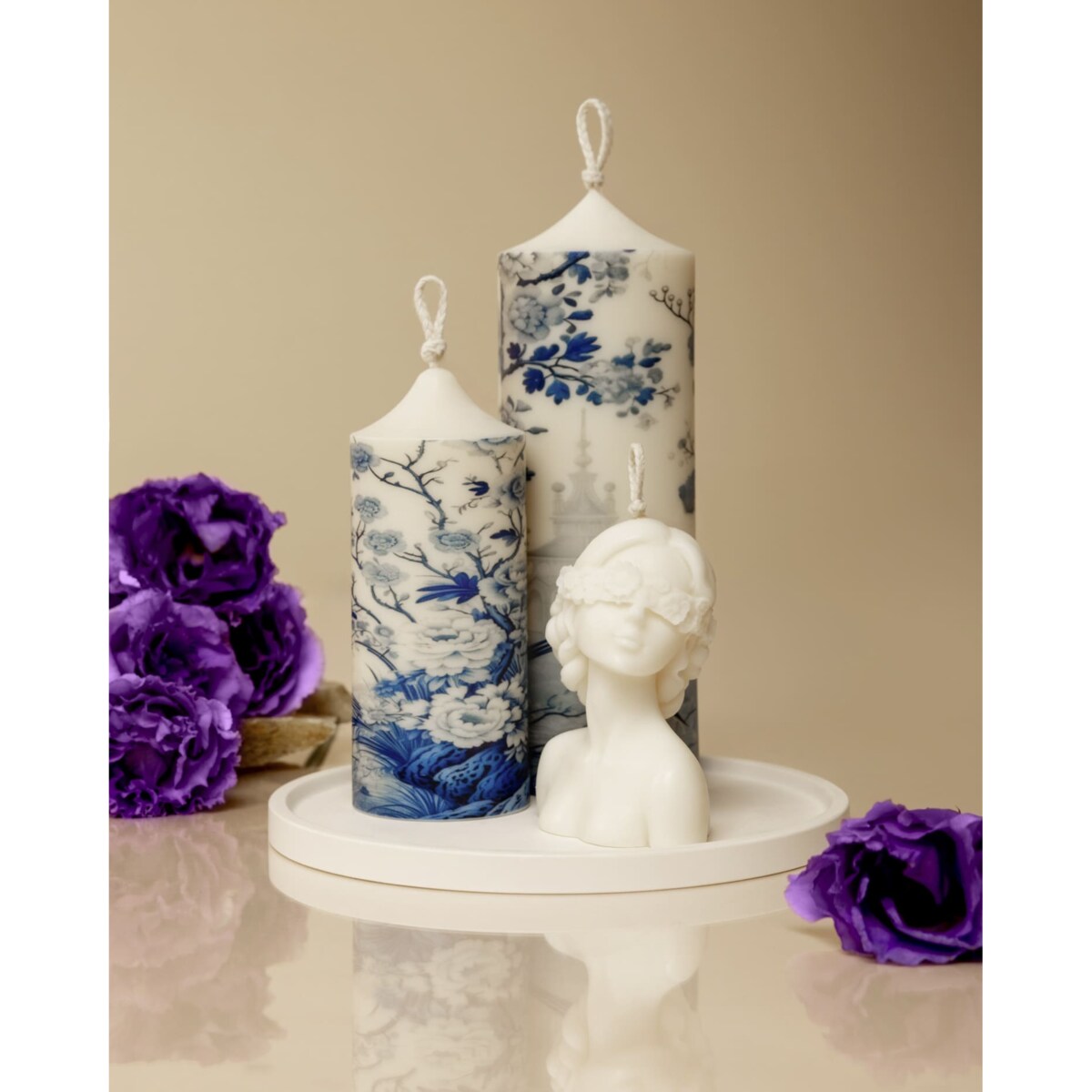 Zestaw świec sojowych Eva na dekoracyjnej tacy – elegancki prezent z torbą w zestawie