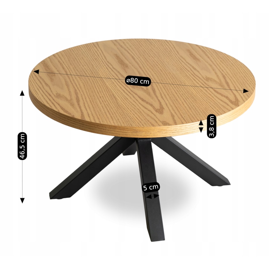 Stolik Kawowy Okrągły Mały Czarny Dąb Złoty Loft Nowoczesny Ława LINCOLN