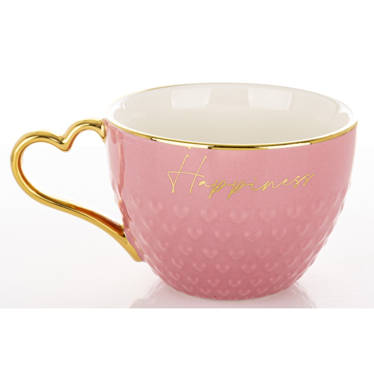 Filiżanka porcelanowa 500 ml różowo-złota 8,5x16x12 cm HAPPINESS