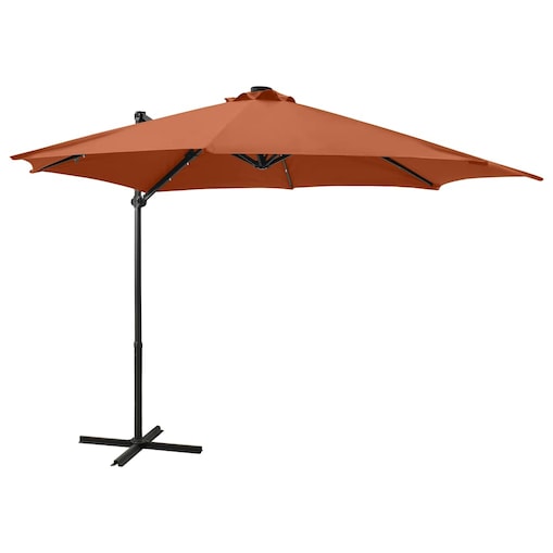 vidaXL Parasol wiszący z lampkami LED i słupkiem, terakota, 300 cm